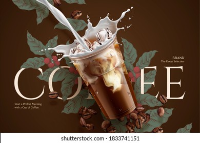 Cold brew coffee ads with retro style engraving over brown background in 3d illustration - Powered by Shutterstock