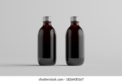 Cold Brew Coffee Amber / Brown Medium Glass Bottle Packaging Mockup - Two Bottles. 3D Illustration