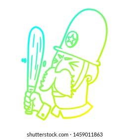 Cold Gradient Line Drawing Of A Cartoon Policeman Waving Baton