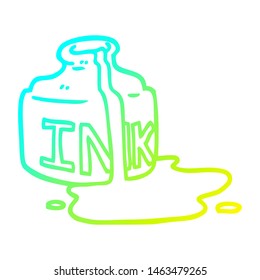 Cold Gradient Line Drawing Of A Cartoon Spilled Ink Bottle