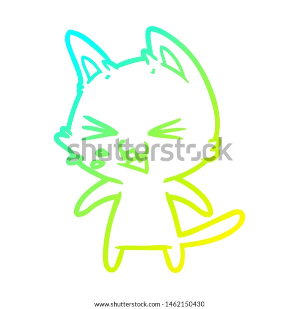 Cold Gradient Line Drawing Cartoon Cat Stock Illustration