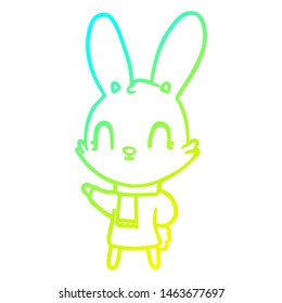 Cold Gradient Line Drawing Of A Cute Cartoon Rabbit Wearing Clothes