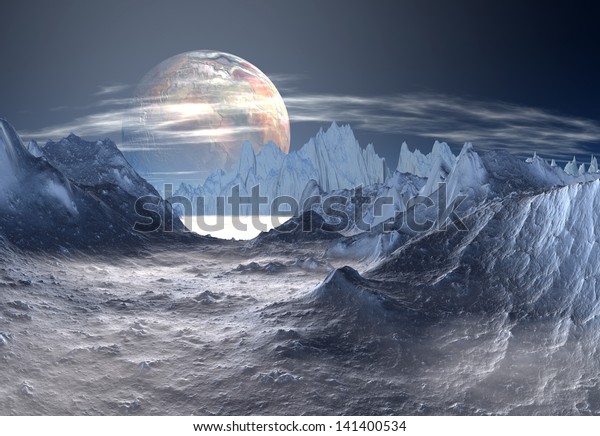 Cold\
and Icy Fantasy Alien Landscape - Computer\
Artwork