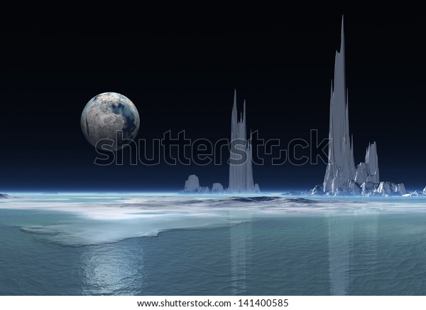 Cold\
and Icy Fantasy Alien Landscape - Computer\
Artwork