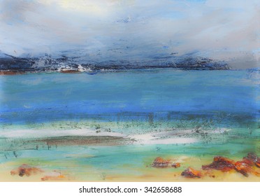 Cold Ocean, Seaside. Sea Landscape. Modern Painting, Oil On Canvas