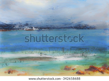 Cold ocean, seaside. Sea landscape. Modern painting, oil on canvas