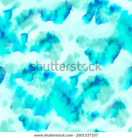 Cold Seamless Pattern Print. Aqua Watercolor Explosion  Splash Paint.  Hippie Geometric Backdrop. Creative Tie Dye Clothe. Ethnic Vibrant Wallpaper