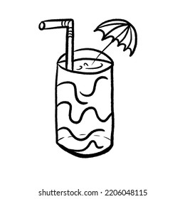 Cold Summer Drink With An Umbrella Decoration And Bendy Straw In The Cup, Drink Clip Art, Cute Drink Umbrella