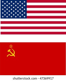 Cold War - USA Vs USSR Flags - Isolated Illustration