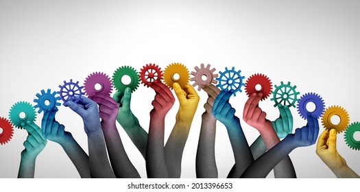 Collaborating together and team collaboration concept or connecting unity teamwork idea as a business metaphor for joining a partnership as diverse people connected with 3D illustration elements. - Powered by Shutterstock