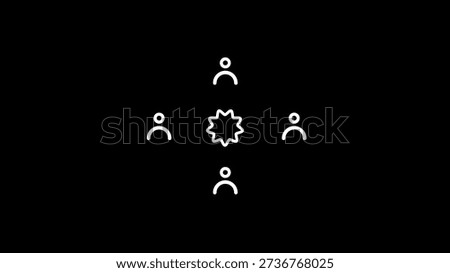 Collaborative teamwork with interconnected human and gear icons on dark background