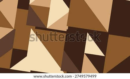 A collage of angular shapes in brown, tan, and cream tones forming an abstract geometric pattern across the frame.