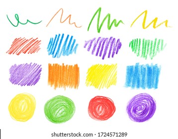 Collage of color drawn pencil scribbles on white background