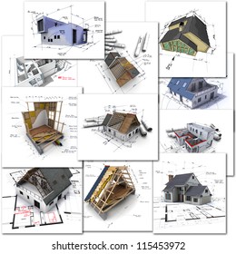 Collage of construction and architecture renderings