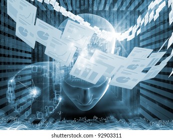 Collage Of Human Head, Documents And Various Abstract Elements On The Subject Of Document Processing, Office Work And Modern Technologies