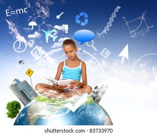 Collage of a little school girl and education objects and symbols - Powered by Shutterstock