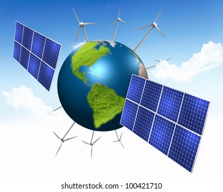 Green Planet Earth Solar Energy Batteries Stock Illustration 87810424 ...