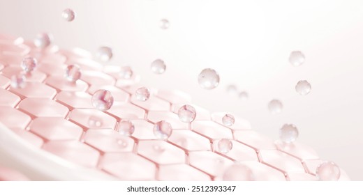 Collagen serum. Concept for cosmetics. liquid bubbles floating in air. 3d Cosmetic molecule cream. concept skin care cosmetics solution. 3d rendering.