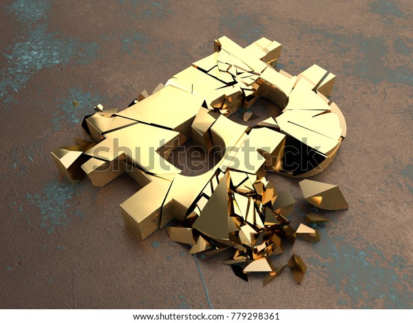 The\
collapse of the financial system of cryptocurrency. Golden bitcoin\
on the old rusty metal divided into pieces. Inflation of bitcoin,\
the collapse rate of the cryptocurrency. 3D\
rendering