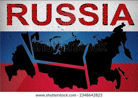 The collapse of Russia. Map of Russia divided into parts, the concept of the collapse of the country.