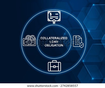collateralized loan obligation concept.Security backed by a pool of loans, often corporate debt.