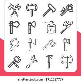 Collection Of 16 Axe Throwing Lineal Icons Included Ax, Axe, Hatchet, Tomahawk