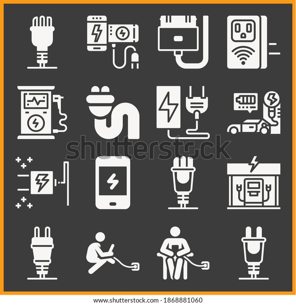 Collection of 16 costing filled icons included\
wireless, charging station,\
charging