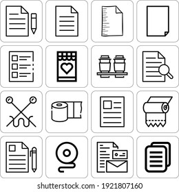 Collection Of 16 Feature Article Lineal Icons Included Coffee Cup, Stationery, Toilet Paper, Wishlist, Paper, Document, Needles