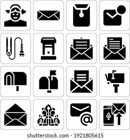 Collection Of 16 Fraud Filled Icons Included Email, Envelope, Voice Assistant, New Email Notification, Fake, Corruption, Barber, Address, Mailbox, Letterbox