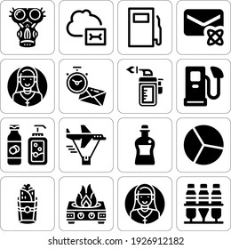 Collection Of 16 Helium Filled Icons Included Gas, Gas Pump, Fire, Email, Envelope, Airship, Whisky, Beverages, Chart Pie, Burrito, Liquid Soap, Balloons