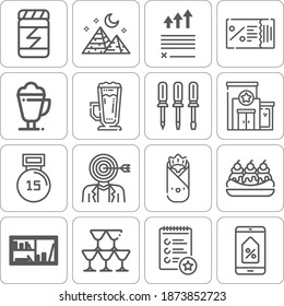 Collection Of 16 Increase Lineal Icons Included Infographic, Discount, Screwdrivers, Vitamins, Bookshelf Full, Pyramid, Architectonic, Burrito, Banana Split, Weightlifting