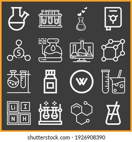 Collection Of 16 Inorganic Lineal Icons Included Chemistry, Dry Cleaning With Mineral Spirits, Flask, Chemicals