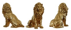 Collection Of 3 Golden Sitting Lions Isolated 3d Rendering On White Background 