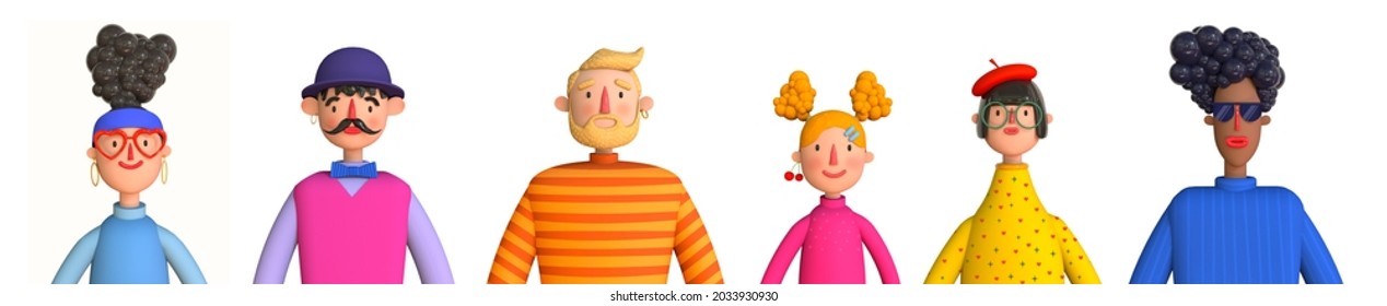 Collection of 3D avatars of young men and women. Group of friendly diverse people standing together. Bright people portraits set 3D render. - Powered by Shutterstock