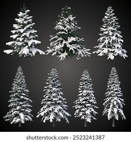 Collection Of 3D Snow Pine Trees Of Various Size In Winter Realistic Images Picture Icon Vector. - Powered by Shutterstock