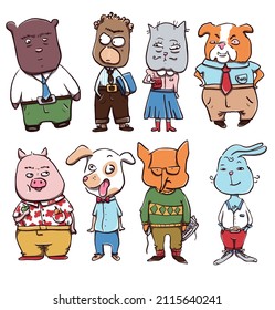 A Collection Of 8 Cliche Office Workers In Animal Shapes