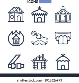 Collection Of 9 Shelter Lineal Icons Included Hut, Shelter, Wooden House, Moustache, Teeth