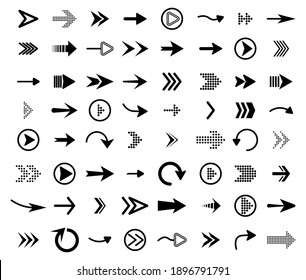 Collection of app sign elements. Big set of flat arrows isolated on white background. Collection of concept arrows for web design, mobile apps, interface and more. 
