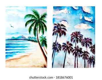 Collection Aquarelle Painting Seaside Hand Drawing Stock Illustration ...