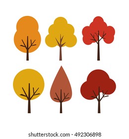 Collection Autumn Trees Isolated On White Stock Illustration 492306898 ...