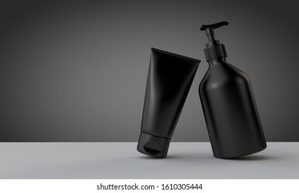 Collection Of Black Male Cosmetic Grooming Products. 3D Rendering