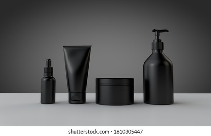 Collection Of Black Male Cosmetic Grooming Products. 3D Rendering