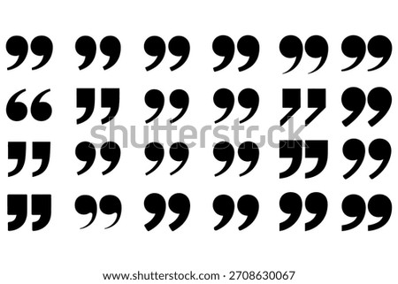 A collection of black quotation marks and variations of quotation marks are displayed against a plain white background.