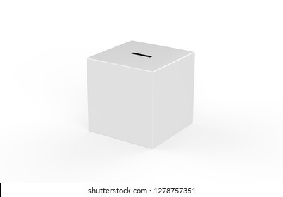 Collection Box On Isolated White Background For Charity, Donation Box Mock Up Template, 3d Illustration