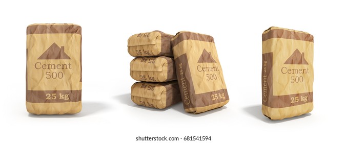 collection Cement bag on white background 3D rendering image on white