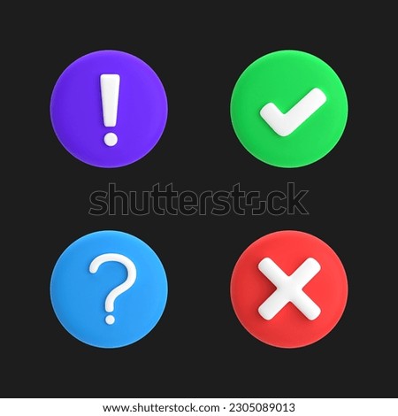 collection of check mark exclamation mark, question mark icons, 3d rendering