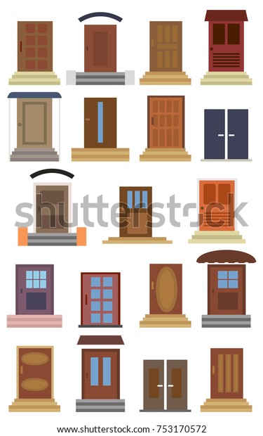 Collection Closed Entrance Doors Different Types Stock