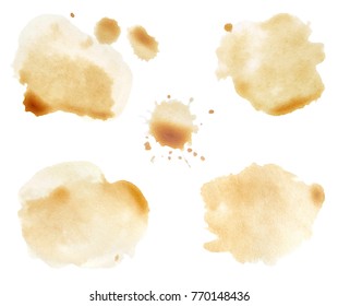 A collection of coffee and tea blots isolated on white background