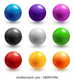 Collection of colorful glossy spheres isolated on white. Illustration for your design.