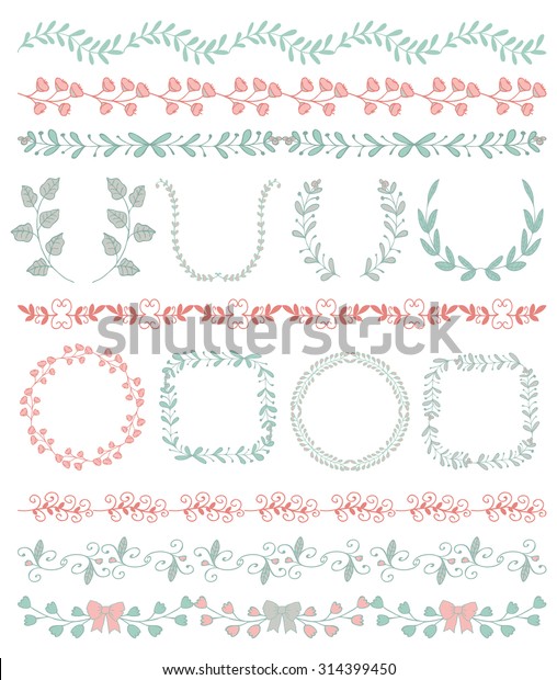 Collection of
Colorful Seamless Hand Sketched Artistic Rustic  Decorative Doodle
Vintage Borders and Frames, Branches and Brackets. Design Elements.
Hand Drawn 
Illustration.